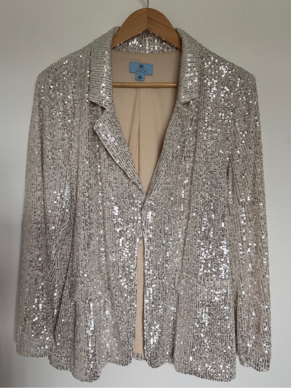 Cece Silver Sequin Blazer Jacket XL Shiny Embellish Fully Lined Festive Cocktail